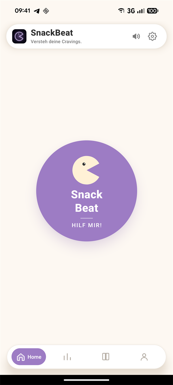 SnackBeat Home-Screen mit großem Tap-Button